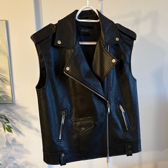 Deluc Jackets & Blazers - Deluc Black faux Leather Vest with Silver Accents